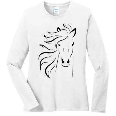 horse for riders and horse lovers funny animal Ladies Long Sleeve Shirt