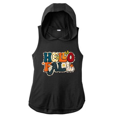 Hello Fall Retro Groovy Pumpkin Season Leopard Autumn Ladies PosiCharge Tri-Blend Wicking Draft Hoodie Tank