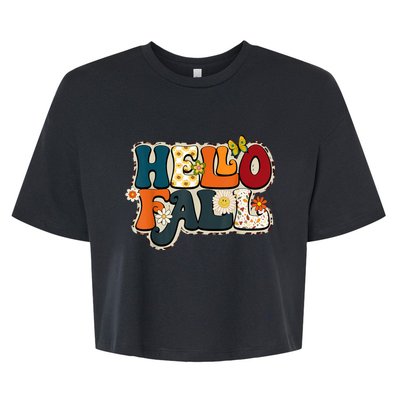 Hello Fall Retro Groovy Pumpkin Season Leopard Autumn Bella+Canvas Jersey Crop Tee