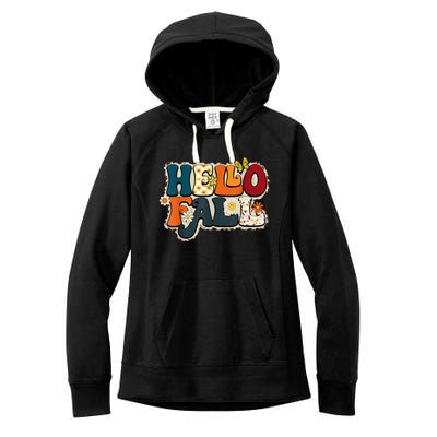 Hello Fall Retro Groovy Pumpkin Season Leopard Autumn Women's Fleece Hoodie