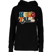 Hello Fall Retro Groovy Pumpkin Season Leopard Autumn Womens Funnel Neck Pullover Hood