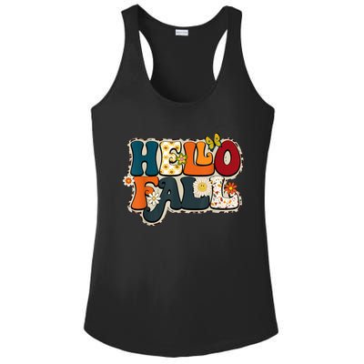 Hello Fall Retro Groovy Pumpkin Season Leopard Autumn Ladies PosiCharge Competitor Racerback Tank