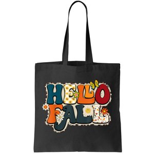 Hello Fall Retro Groovy Pumpkin Season Leopard Autumn Tote Bag