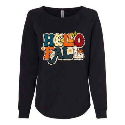 Hello Fall Retro Groovy Pumpkin Season Leopard Autumn Womens California Wash Sweatshirt