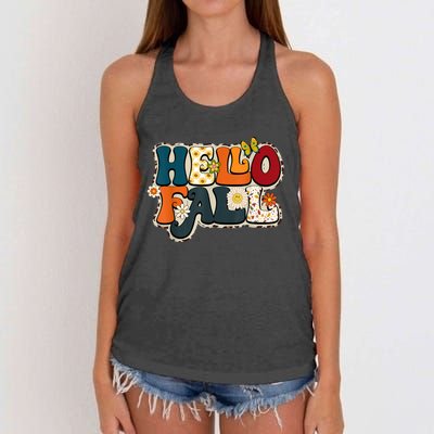 Hello Fall Retro Groovy Pumpkin Season Leopard Autumn Women's Knotted Racerback Tank