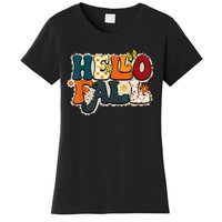 Hello Fall Retro Groovy Pumpkin Season Leopard Autumn Women's T-Shirt