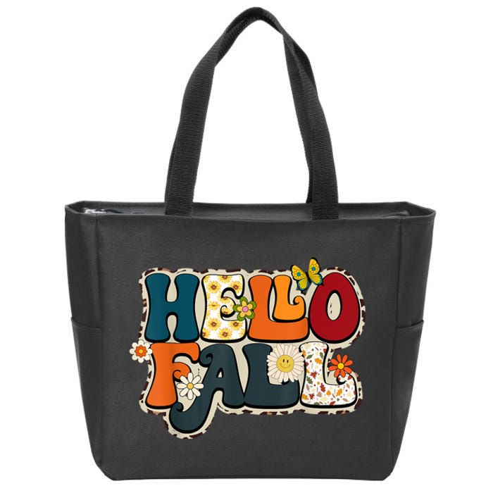 Hello Fall Retro Groovy Pumpkin Season Leopard Autumn Zip Tote Bag