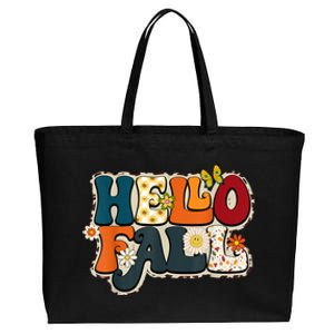 Hello Fall Retro Groovy Pumpkin Season Leopard Autumn Cotton Canvas Jumbo Tote