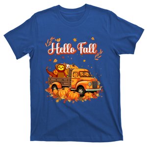 Hello Fall Sloth Truck Pumpkin Autumn Fall Halloween Costume Gift T-Shirt