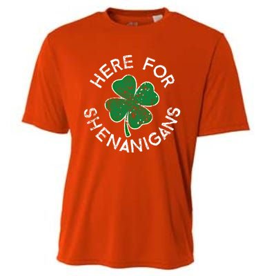 Here For Shenanigans Lucky Clover St Patrick's Day Distress Great Gift Cooling Performance Crew T-Shirt