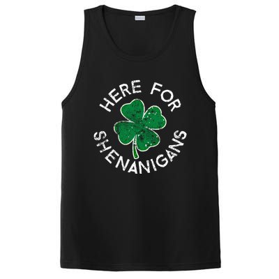 Here For Shenanigans Lucky Clover St Patrick's Day Distress Great Gift PosiCharge Competitor Tank