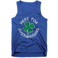 Here For Shenanigans Lucky Clover St Patrick's Day Distress Great Gift Tank Top