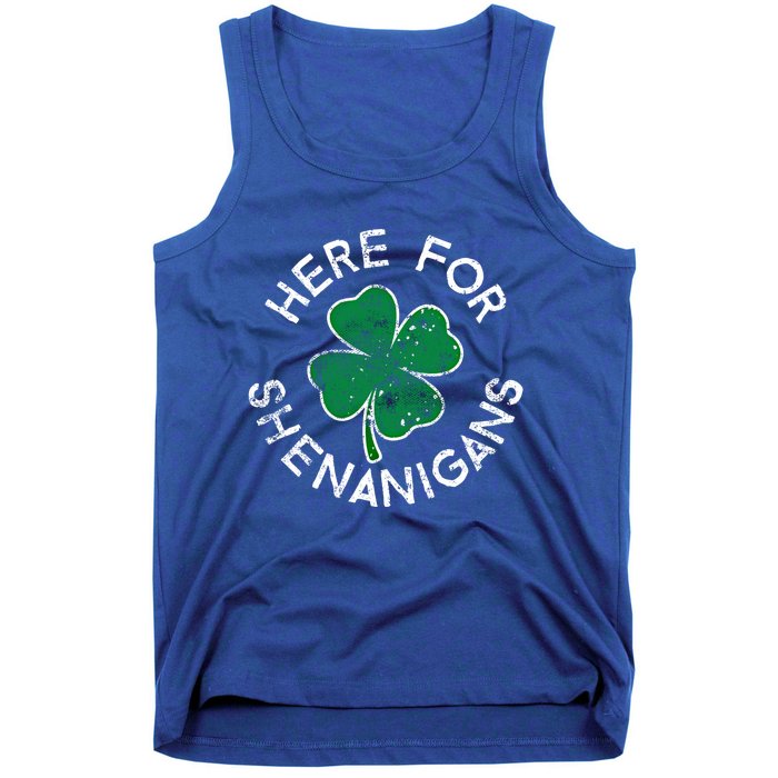 Here For Shenanigans Lucky Clover St Patrick's Day Distress Great Gift Tank Top