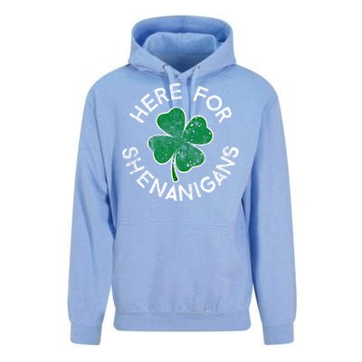 Here For Shenanigans Lucky Clover St Patrick's Day Distress Great Gift Unisex Surf Hoodie