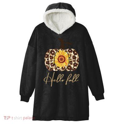 Hello Fall Sunflower Pumpkin Hooded Wearable Blanket