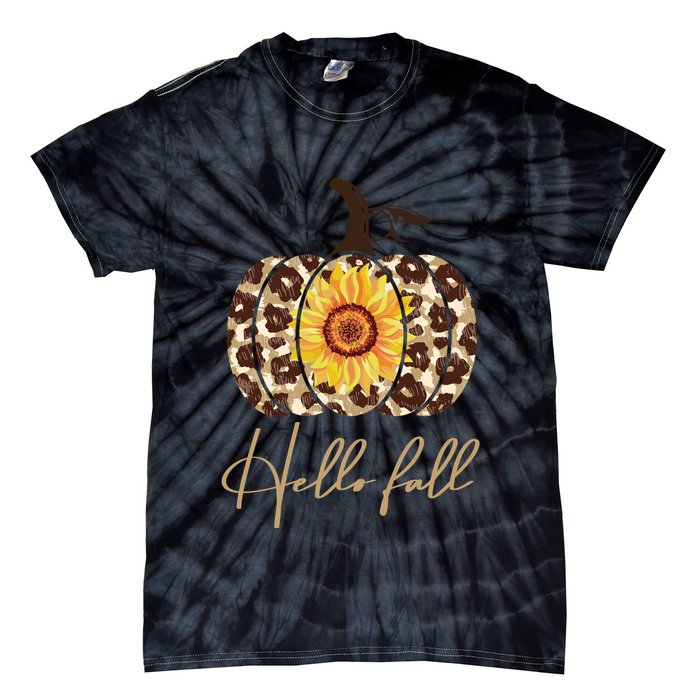 Hello Fall Sunflower Pumpkin Tie-Dye T-Shirt