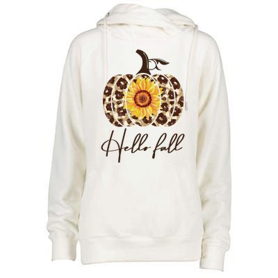 Hello Fall Sunflower Pumpkin Womens Funnel Neck Pullover Hood