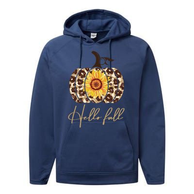 Hello Fall Sunflower Pumpkin Performance Fleece Hoodie