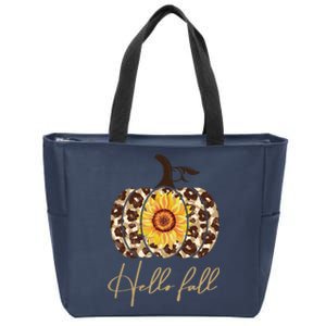 Hello Fall Sunflower Pumpkin Zip Tote Bag