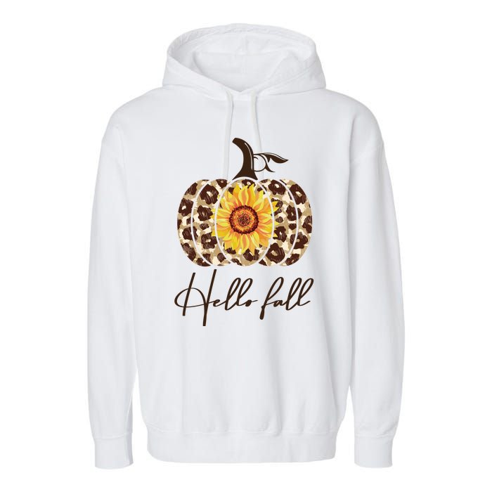 Hello Fall Sunflower Pumpkin Garment-Dyed Fleece Hoodie