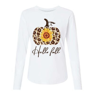 Hello Fall Sunflower Pumpkin Womens Cotton Relaxed Long Sleeve T-Shirt