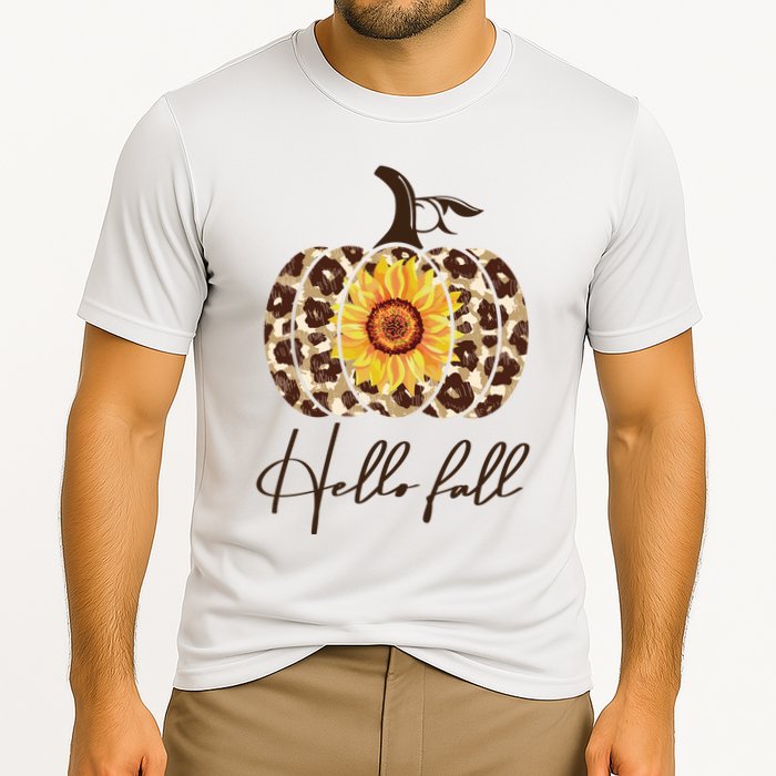 Hello Fall Sunflower Pumpkin Cooling Performance Crew T-Shirt