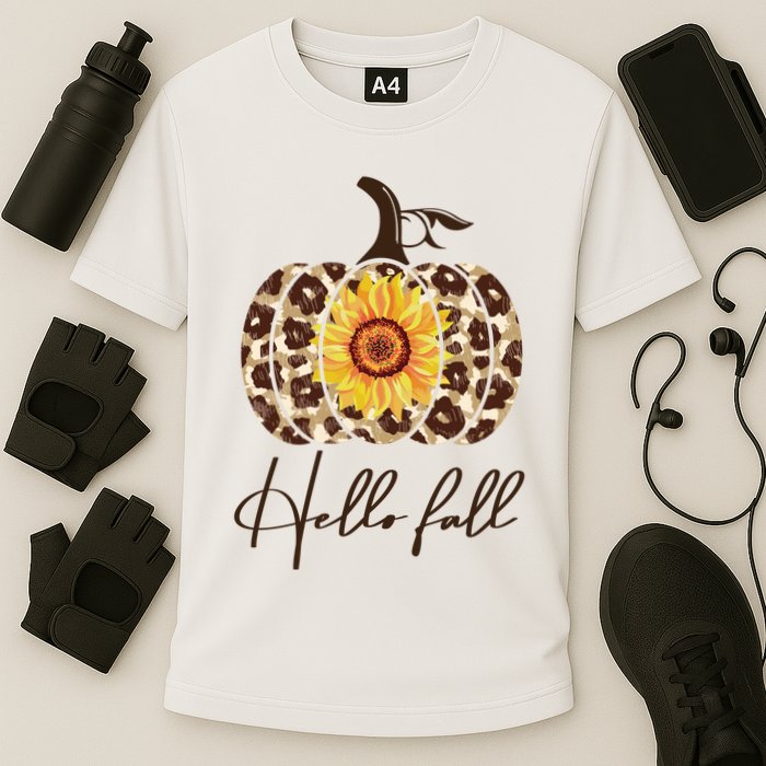 Hello Fall Sunflower Pumpkin Cooling Performance Crew T-Shirt