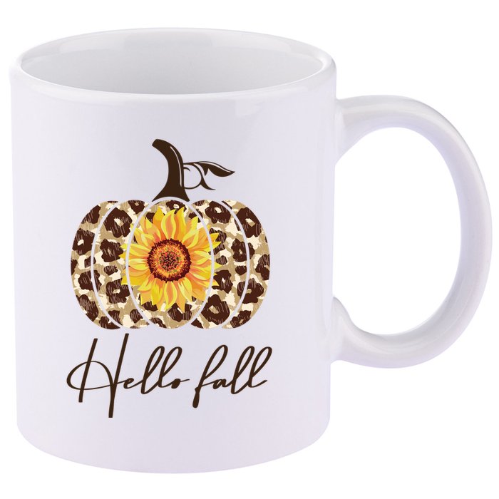 Hello Fall Sunflower Pumpkin 11oz C Handle Ceramic Mug