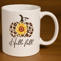 Hello Fall Sunflower Pumpkin 11oz C Handle Ceramic Mug