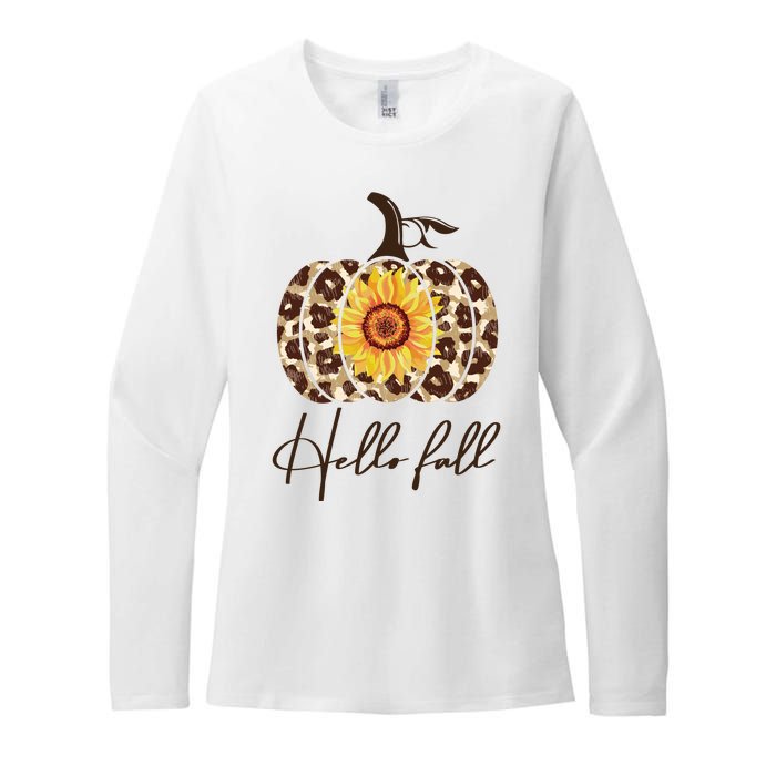 Hello Fall Sunflower Pumpkin Womens CVC Long Sleeve Shirt