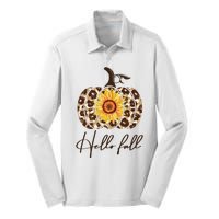 Hello Fall Sunflower Pumpkin Silk Touch Performance Long Sleeve Polo