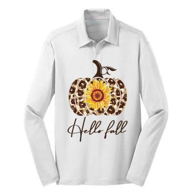 Hello Fall Sunflower Pumpkin Silk Touch Performance Long Sleeve Polo