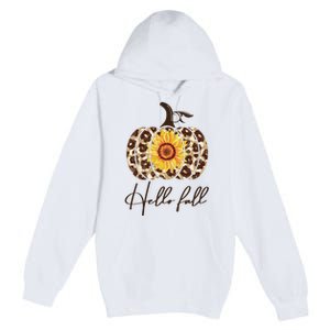 Hello Fall Sunflower Pumpkin Premium Pullover Hoodie