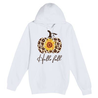 Hello Fall Sunflower Pumpkin Premium Pullover Hoodie