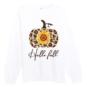 Hello Fall Sunflower Pumpkin Premium Crewneck Sweatshirt