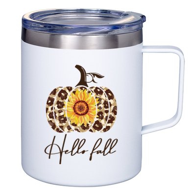 Hello Fall Sunflower Pumpkin 12oz Stainless Steel Coffee Mug