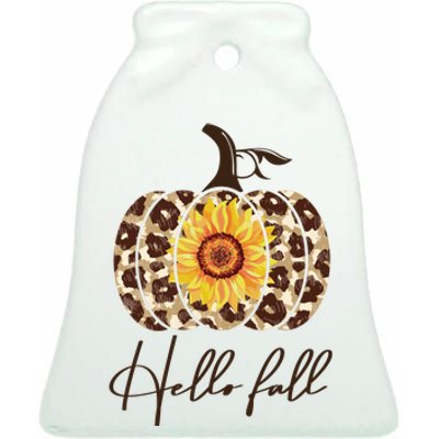 Hello Fall Sunflower Pumpkin Ceramic Bell Ornament