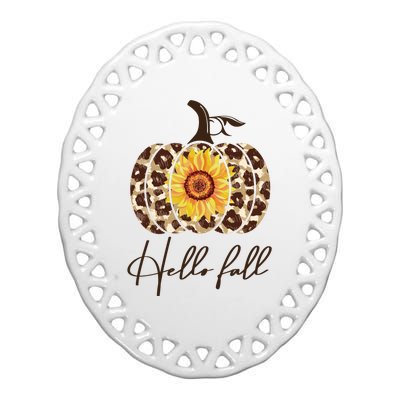 Hello Fall Sunflower Pumpkin Ceramic Oval Ornament