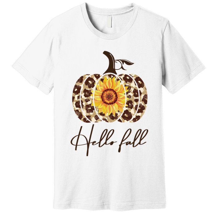 Hello Fall Sunflower Pumpkin Premium T-Shirt