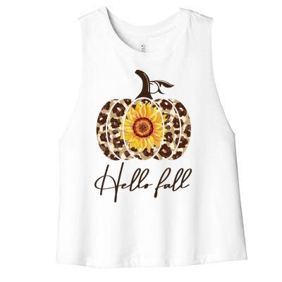 Hello Fall Sunflower Pumpkin Women's Racerback Cropped Tank