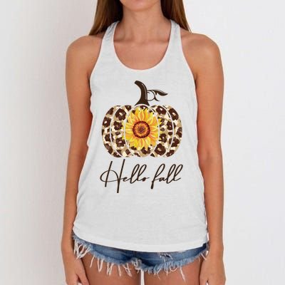 Hello Fall Sunflower Pumpkin Women's Knotted Racerback Tank