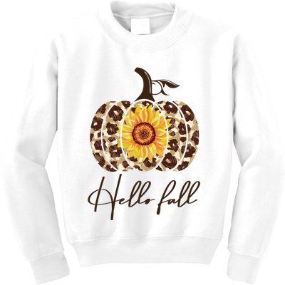Hello Fall Sunflower Pumpkin Kids Sweatshirt