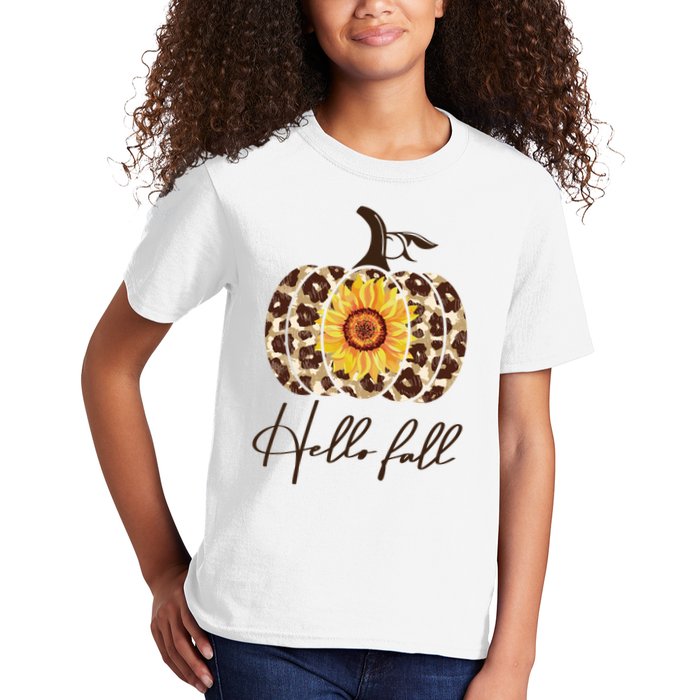 Hello Fall Sunflower Pumpkin Kids T-Shirt