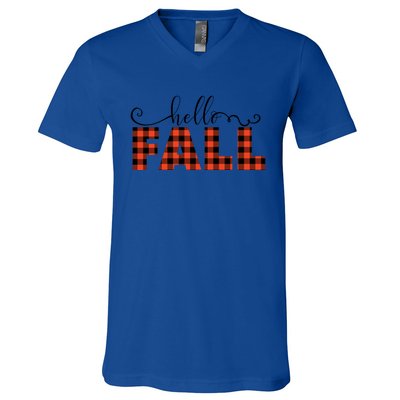 Hello Fall Season Greetings Autumn Leaves Pumpkin Spice Pun Funny Gift V-Neck T-Shirt