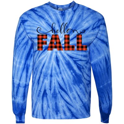 Hello Fall Season Greetings Autumn Leaves Pumpkin Spice Pun Funny Gift Tie-Dye Long Sleeve Shirt