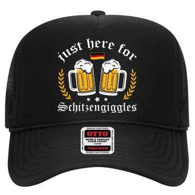 Here for Schitzengiggles Oktoberfest Group Bachelor Party High Crown Mesh Back Trucker Hat