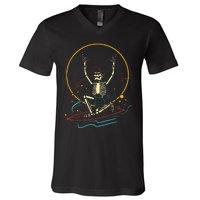 Halloween Funny Skeleton Surfing Rad Surfer V-Neck T-Shirt