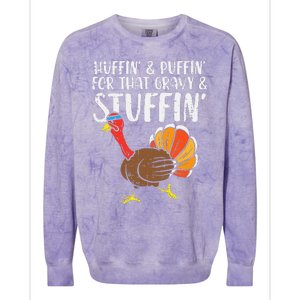 Huffin For Stuffin Running Turkey Colorblast Crewneck Sweatshirt