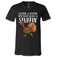 Huffin For Stuffin Running Turkey V-Neck T-Shirt