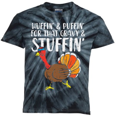 Huffin For Stuffin Running Turkey Kids Tie-Dye T-Shirt